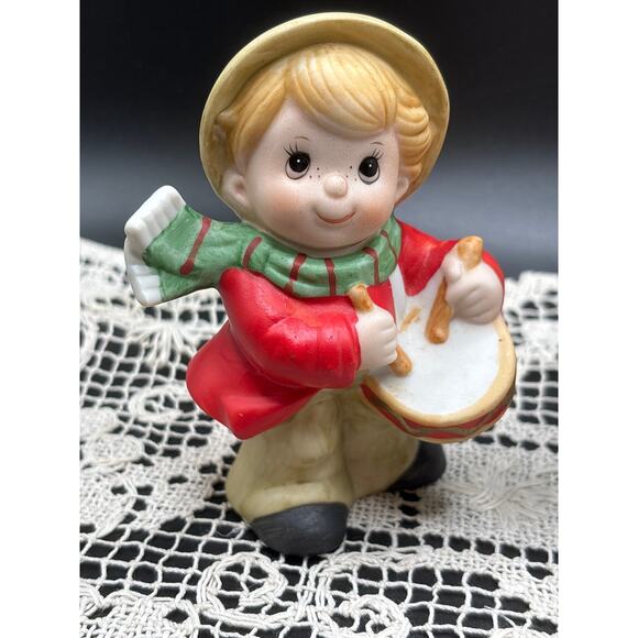 Vintage Homco Christmas Drummer Boy Pair Bisque Figurines Holiday Decor 1980s - Picture 2 of 8